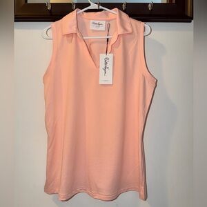 NWT Walter Hagen Women's Clubhouse Scallop Sleeveless Polo in Pink Blossom